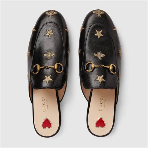 gucci princetown embroidered leather slipper knockoff|Gucci princetown leather flat mules.